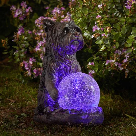 Solar Ornament Mystic Dog with Colour Changing Crackle Light