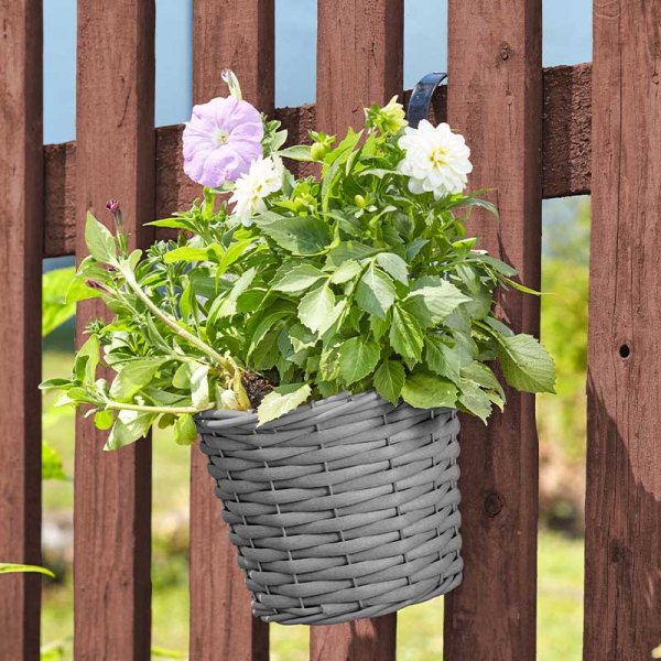 Hanging Pot Faux Rattan Slate 8" (20cm)