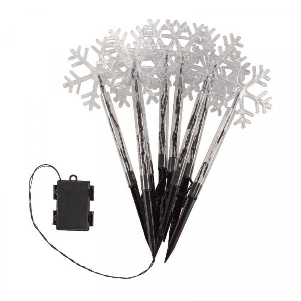 LED Battery Operated Snow Décor Stakes Warm White (8 pack) 35cm