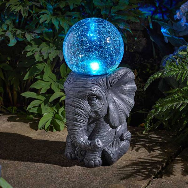 Solar Ornament Elephant with Colour Changing Crackle Light