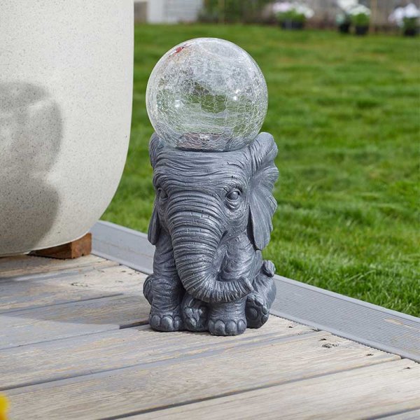 Solar Ornament Elephant with Colour Changing Crackle Light