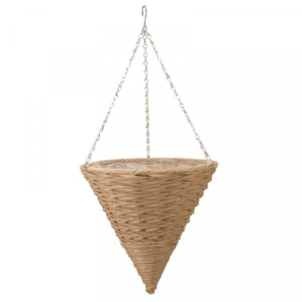 Hanging Basket Cone Faux Rattan Mocha 14" (36cm)