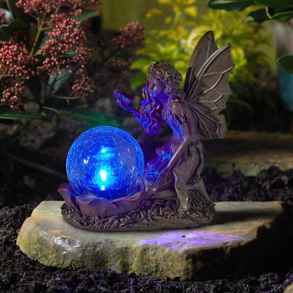 Solar Ornament Gazing Fairy with Colour Changing Crackle Light