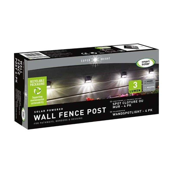 Solar Fence Wall & Post Light 4pk 3 Lumens