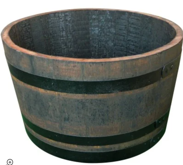 Wooden Barrel Wood Cut Cask Black Hooped 63cm