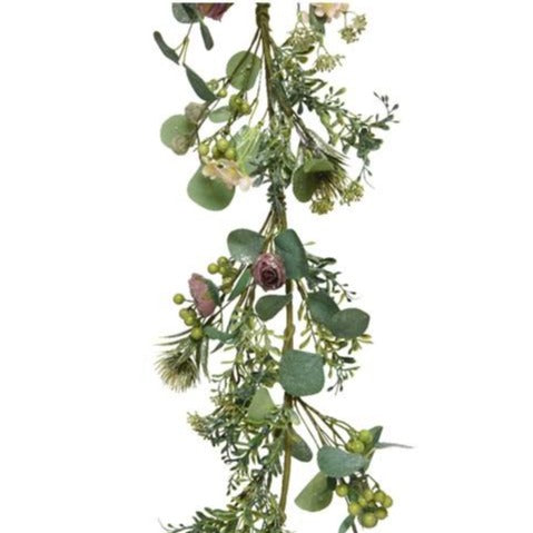 Frosted Rose Garland 1.75m | Cornwall Garden Shop | UK