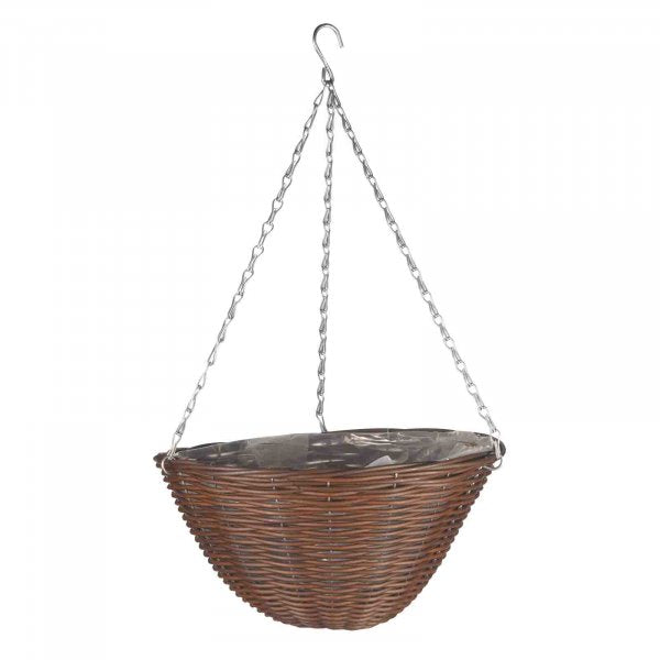 Hanging Basket Faux Rattan Chestnut 14" (36cm)