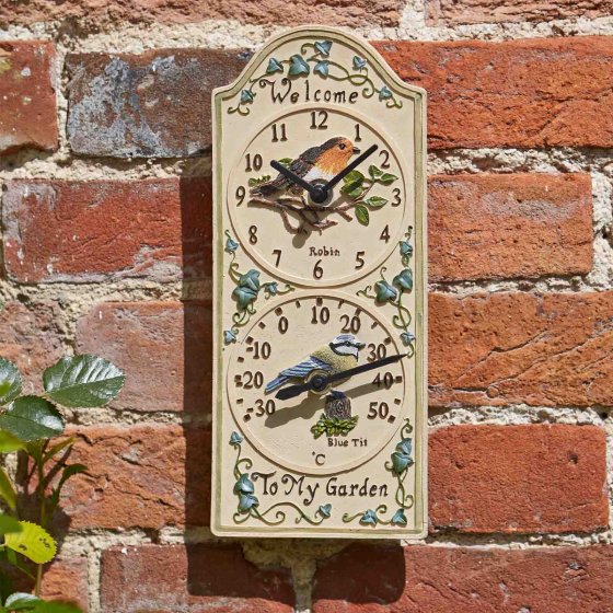 Wall Clock & Thermometer Birdberry 12"