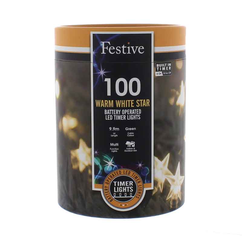 LED Battery Operated 100 Star Lights Warm White