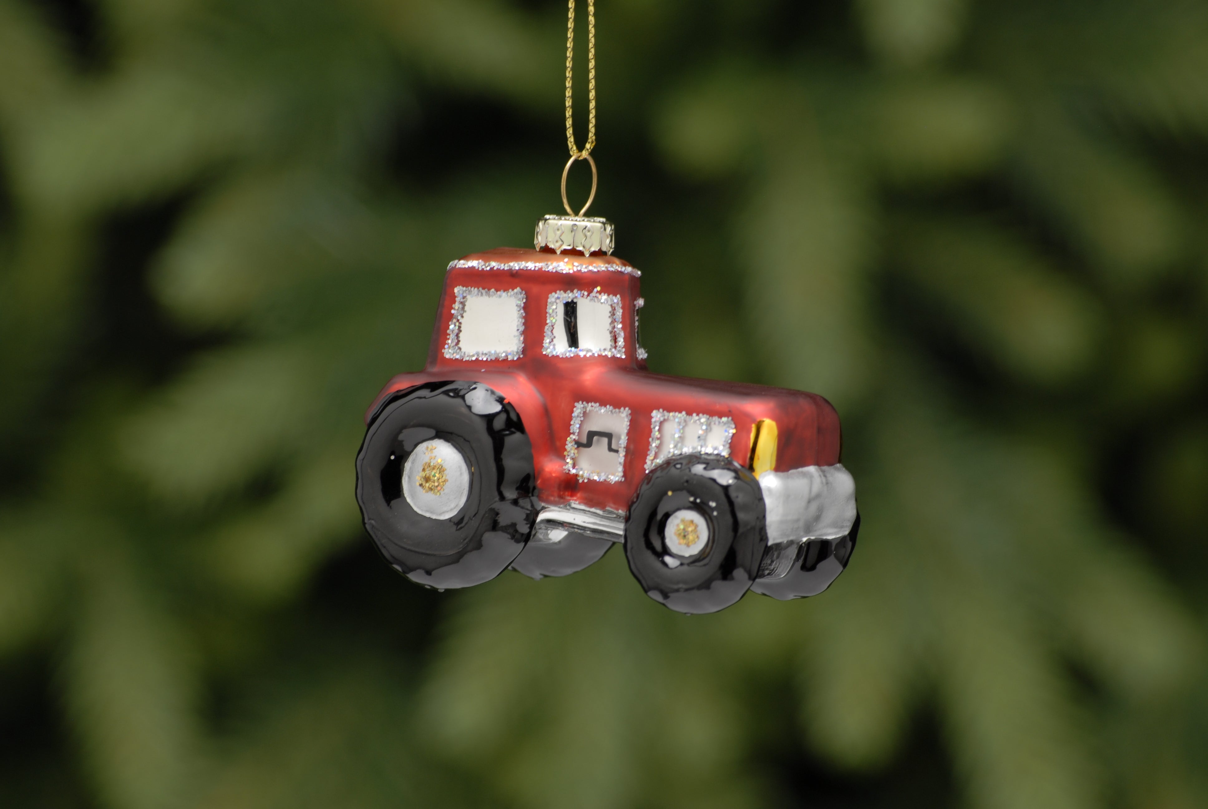 Red Tractor Glass Hanging Decoration - 6cm