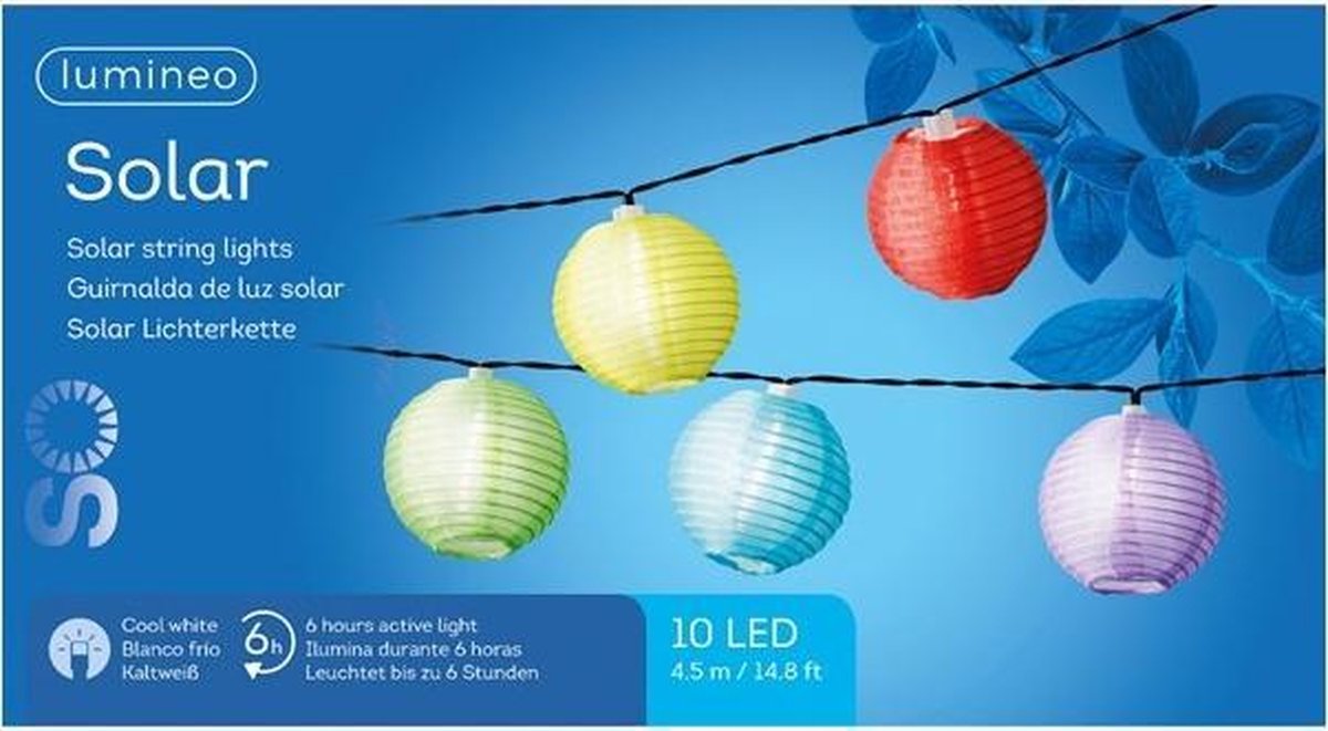 Solar String Lights Lantern Cool White 10 LEDs