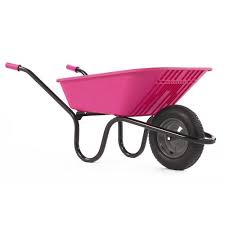 Wheelbarrow Pink Polypro with Pneumatic Wheel 90L