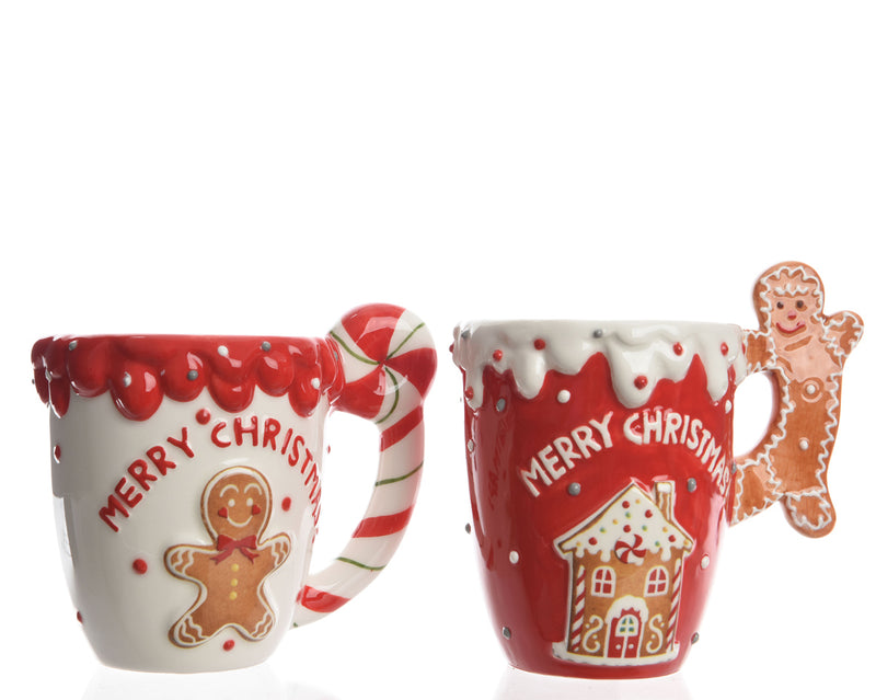 Mug Dolomite W Gingerbread Man Candy Cane Handles