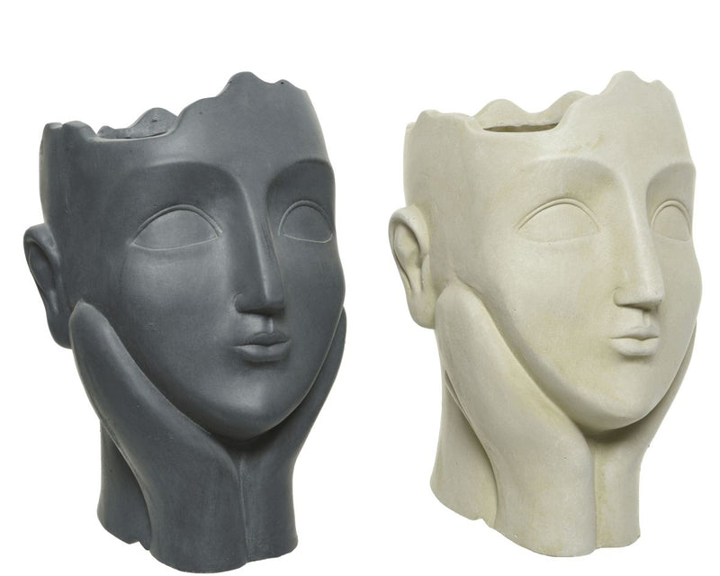 Planter Fibre Clay Lady Face Smooth Outdoor