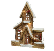 LED Battery Operated Wooden House with Snow Scene