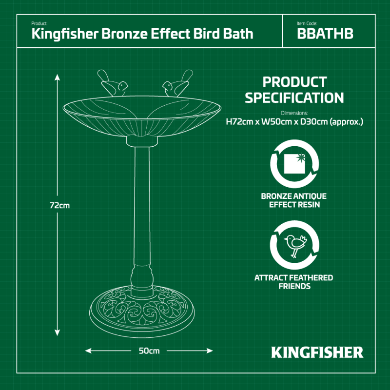 Bird Bath Bronze Effect Decorative Plastic 72cm