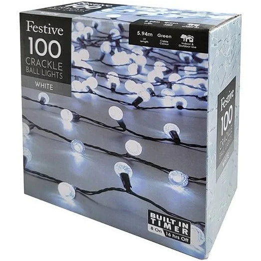 LED Crackle Ball Lights White 100 LEDs